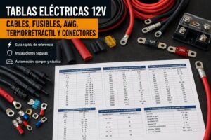 Tablas eléctricas 12V guía rápida de cables, fusibles, AWG y conectores